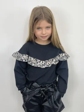 Baumwoll-Sweatshirt mit Blumenrüsche für Mädchen