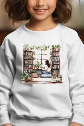 Lesende Frau – Rundhals-Sweatshirt für Mädchen